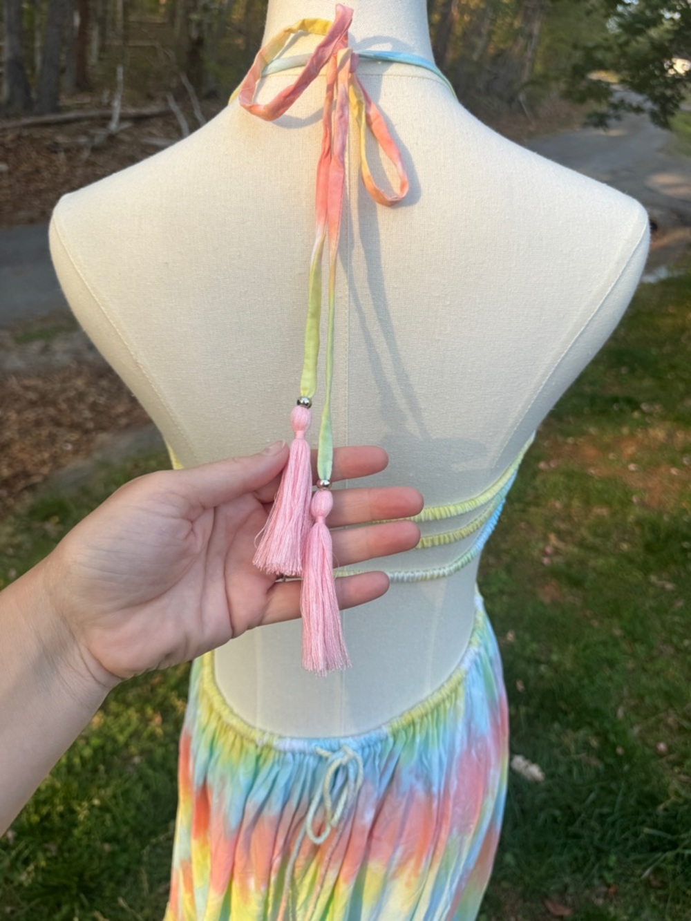 🌺 Tiare Hawaii Naia Smocked Halter Maxi Dress Bali Summer Boho Beach Resort ☀️ - Picture 8 of 12